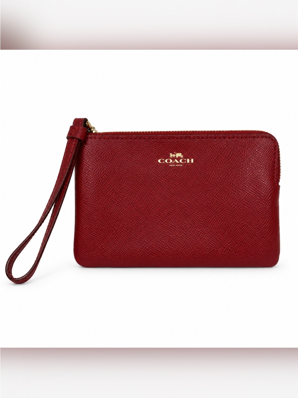Coach Red Saffiano Leather Wristlet with Gold Logo